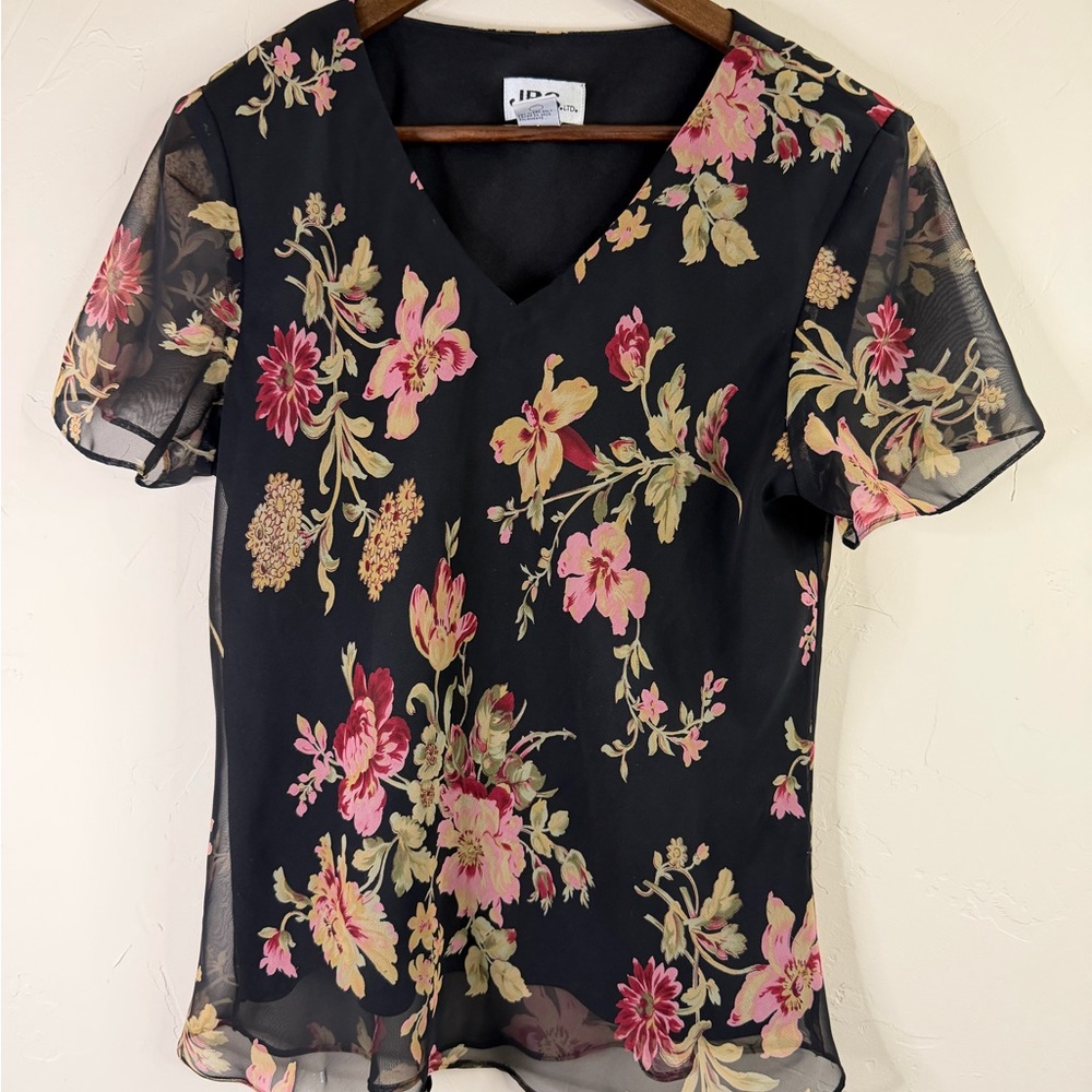 J.B.S. Black Floral Sheer Blouse